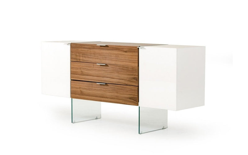 Modrest Sven Contemporary White & Walnut Floating Buffet