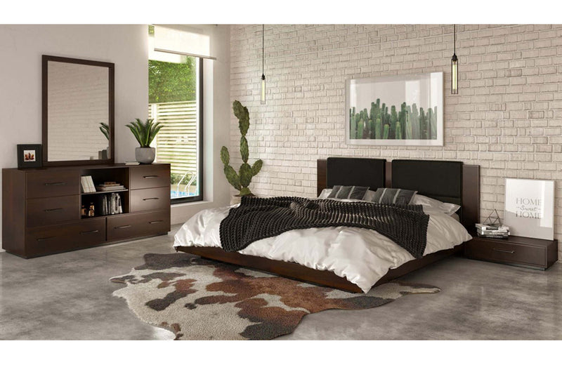 Nova Domus Fantasia Dark Walnut/Dark Grey Bed and Two Nightstands