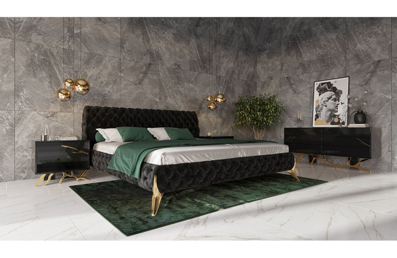 Modrest Legend Modern Black Velvet & Gold Bed