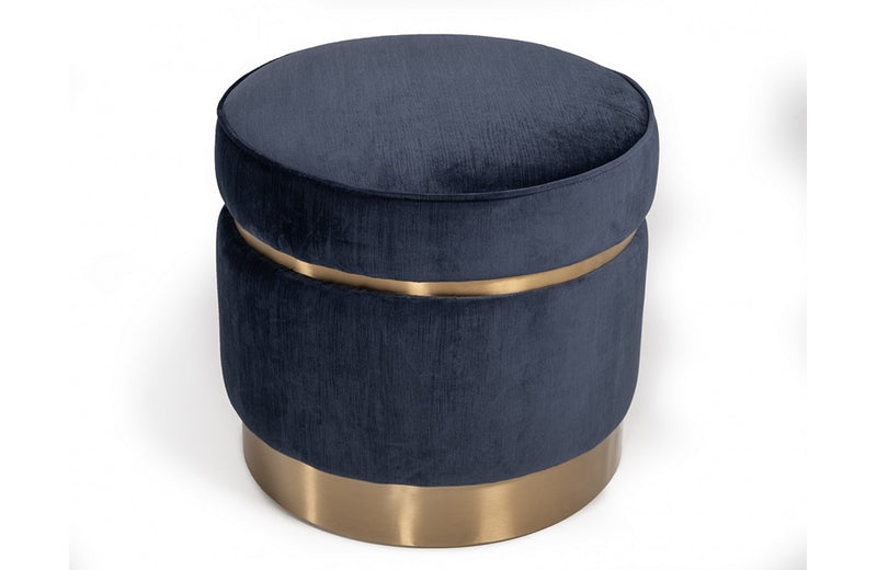 Divani Casa Tenaya Modern Blue Velvet & Gold Ottoman