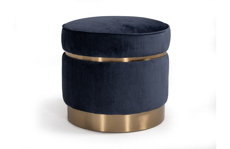 Divani Casa Tenaya Modern Blue Velvet & Gold Ottoman