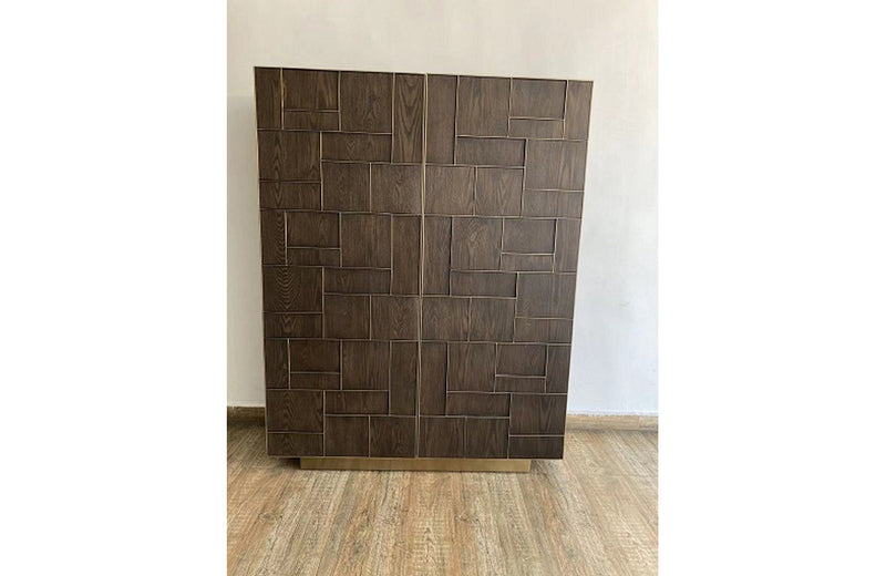 Modrest Auer Brown Oak & Gold Wine Rack Cabinet