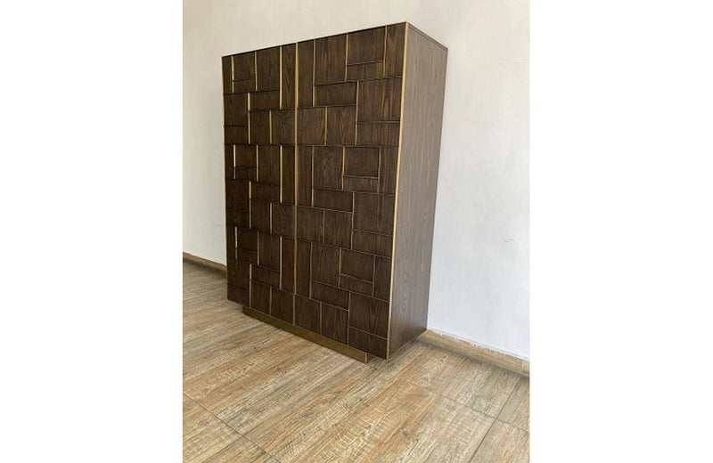 Modrest Auer Brown Oak & Gold Wine Rack Cabinet