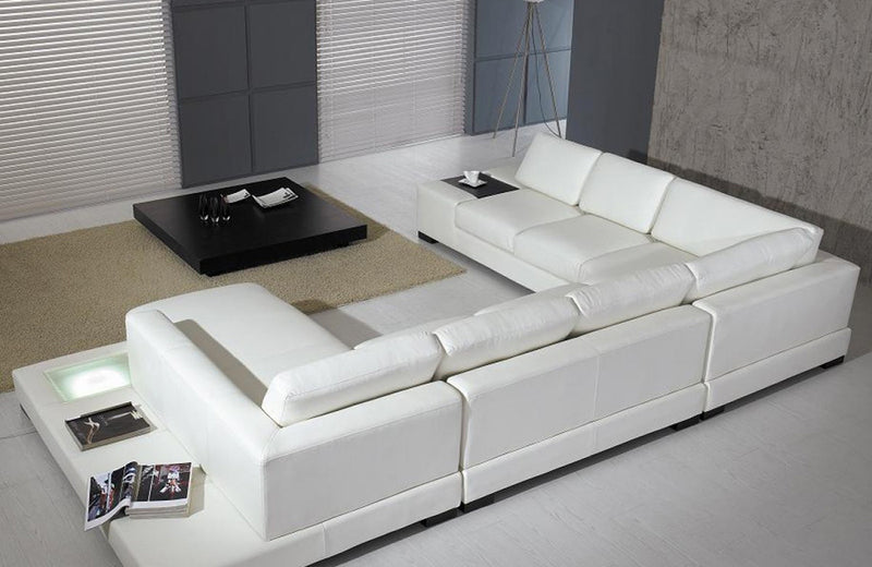 Divani Casa T35 Modern White Leather Sectional Sofa With Light