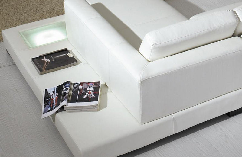 Divani Casa T35 Modern White Leather Sectional Sofa With Light